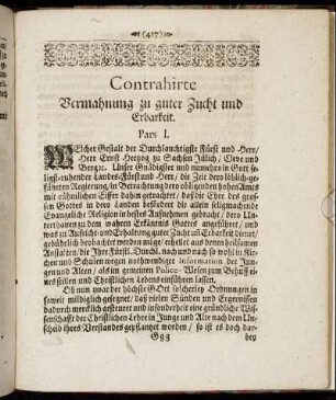 Contrahirte Vermahnung zu guter Zucht und Erbarkeit