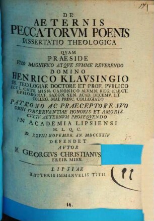 De Aeternis Peccatorvm Poenis Dissertatio Theologica