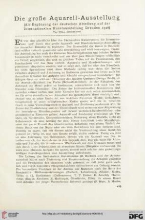 18: Die große Aquarell-Ausstellung : (als Ergänzung der deutschen Abteilung auf der Internationalen Kunstausstellung Dresden 1926)