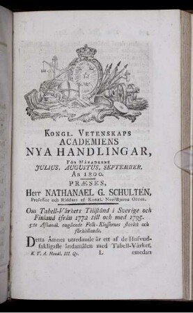 Om Tabell-Värkets Tillstånd i Sverige och Finland ifrån 1772 till och med 1795.