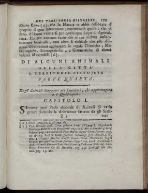 Di Alcuni Animali Della Citta' e Territorio Pistojese. Parte Quarta.