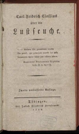 Carl Fridrich Clossius über die Lustseuche