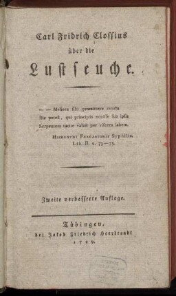 Carl Fridrich Clossius über die Lustseuche