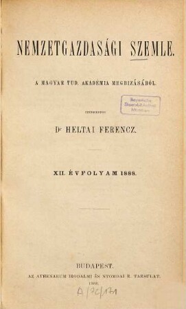 Nemzetgazdasági szemle. 12. 1888