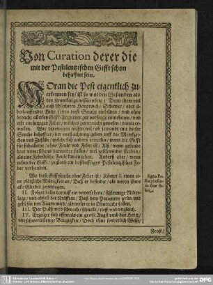 Von Curation derer, die mit der Pestilentzischen Gifft schon behafftet sein