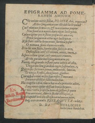 Epigramma Ad Pomeranum Amicum.