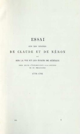 Essai sur les règnes de Claude et de Néron et sur la vie et les écrits de Sénèque