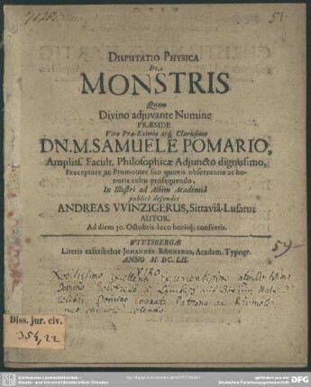 Disputatio physica de monstris