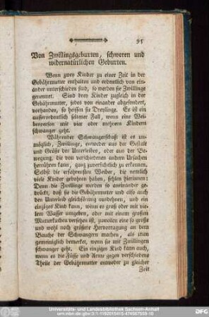 Von Zwillingsgeburten, schweren und widernatürlichen Geburten.