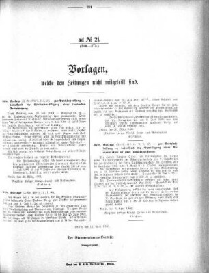 Anlage: ad No.21 (368-370.), Vorlagen, welche den Zeitungen nicht mitgeteilt sind