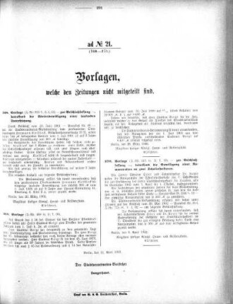 Anlage: ad No.21 (368-370.), Vorlagen, welche den Zeitungen nicht mitgeteilt sind