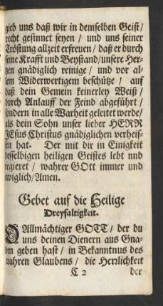 Gebet auf die Heilige Dreyfaltigkeit.