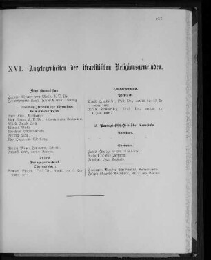 XVI. Angelegenheiten der israelitischen Religionsgemeinden.