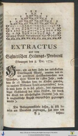 Extractus aus dem Gaßnerischen Heilungs-Protocoll.