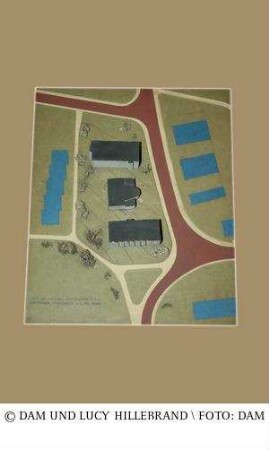 Studentenwohnheime "Alfred Delp" und "Edith Stein", Gemeinschaftshaus/Sozialzentrum mit Kapelle und Studentenwohnheim - Modell der Gesamtanlage