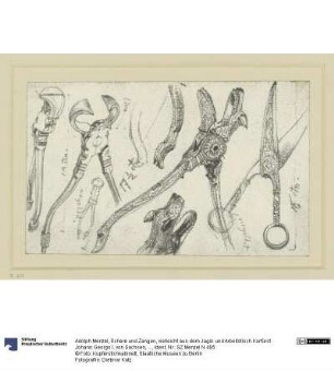 Schere und Zangen, vielleicht aus dem Jagd- und Arbeitstisch Kurfürst Johann Georgs I. von Sachsen, Historisches Museum, Dresden