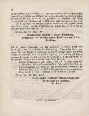33. Ministerial-Bekanntmachung, den Malzaufschlag im Vordergerichte Ostheim betreffend
