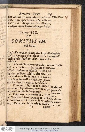 Pars III. Caput IIX. De Comitiis Imperii
