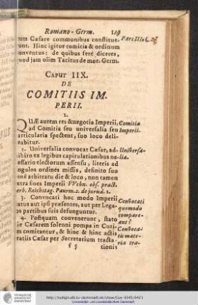 Pars III. Caput IIX. De Comitiis Imperii