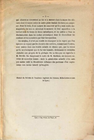 Sur le rôle de la dissociation dans les phénomènes chimico-géologiques, lue à lácad : imp. de Lyon 24 janvier 1865. (Extrait du bulletin de l'acad. de Lyon.)