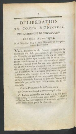 Délibération Du Corps Municipal De La Commune De Strasbourg