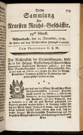 59tes Stuck. Schwabach, den 23. December, 1758.