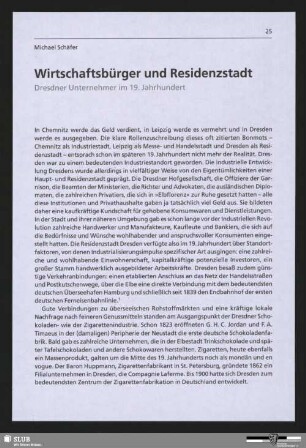 Wirtschaftsbürger und Residenzstadt - Dresdner Unternehmer im 19. Jahrhundert