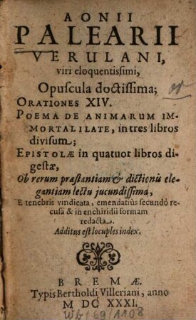 Opuscula doctissima : Add. est locuples index