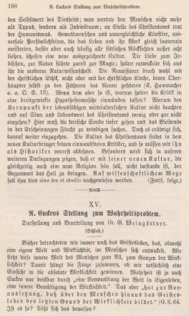 168-181 R. Euckens Stellung zum Wahrheitsproblem : Schluß