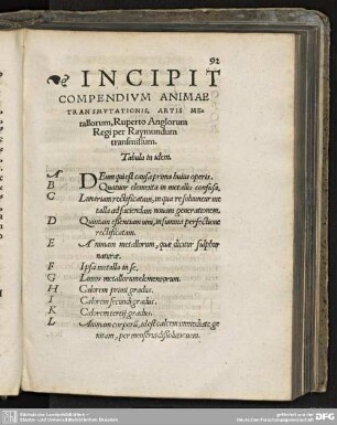 Compendium Animae transmutationis, artis metallorum, Ruperto Anglorum Regi per Raymundum transmissum.