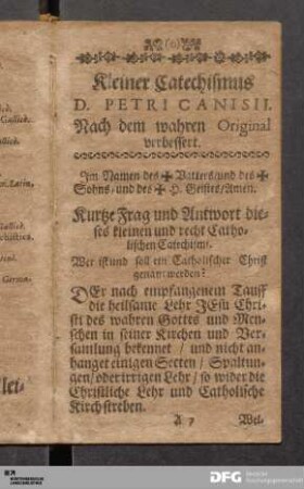 Kleiner Catechismus D. Petri Canisii.