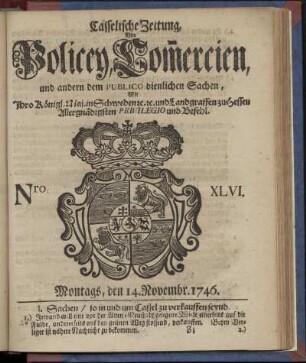 Nro. XLVI, Montags, den 14. Novembr. 1746