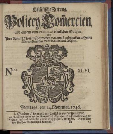 Nro. XLVI, Montags, den 14. Novembr. 1746
