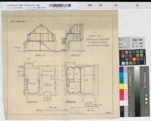 Ausbau einer Notwohnung im Obergeschoß des Empfangsgebäudes auf Bahnhof Schweicheln: Grundrisse, Schnitte, M. 1:100