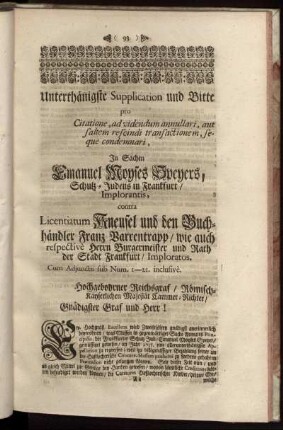 Unterthänigste Supplication und Bitte ...