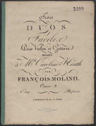 Trois duos faciles pour violon et guitare : oeuvre 3