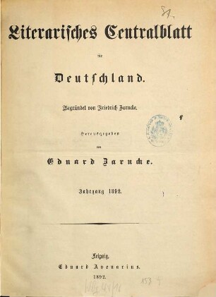 Literarisches Zentralblatt für Deutschland. 1892