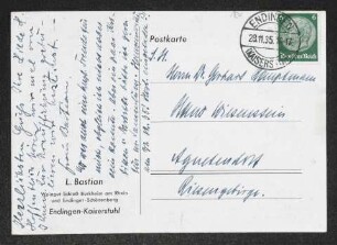 Brief von Hermann Haussmann, Hildegard Haussmann, ... Bastian und L. Bastian an Gerhart Hauptmann