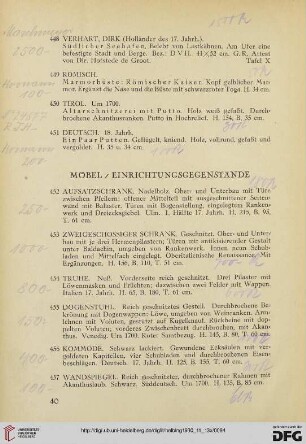 Möbel, Einrichtungsgegenstände (Nr. 452-473)