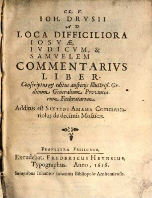 Ad loca difficiliora Josuae, Iudicum, Sam. Commentarius liber