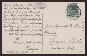 Schreiben an Hermann Muthesius (Postkarte)
