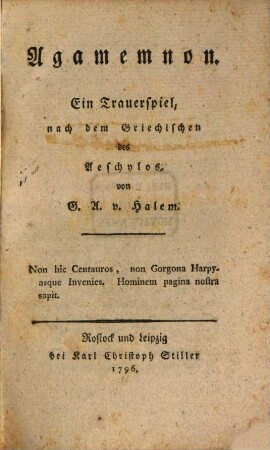Agamemnon : Ein Trauerspiel
