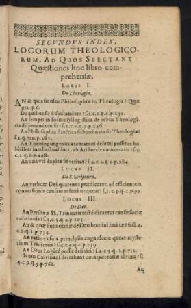 Secundus Index, Locorum Theologicorum ...