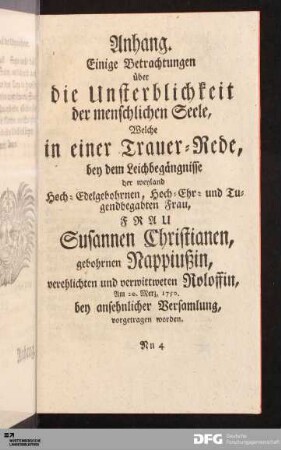 Anhang. Einige Betrachtungen über die Unsterblichkeit der menschlichen Seele...