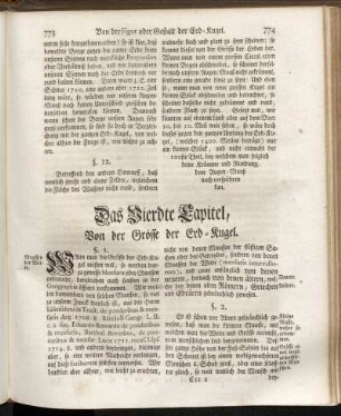 Das Vierdte Capitel, Von der Grösse der Erd-Kugel.