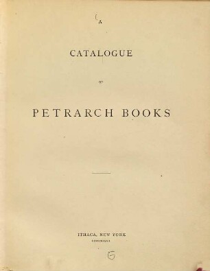 A Catalogue of Petrarch Books