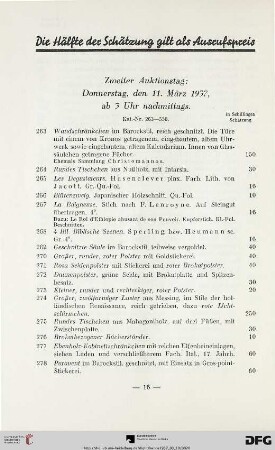 Zweiter Auktionstag: Donnerstag, den 11. März 1937, ab 3 Uhr nachmittags (Nr. 263-550)