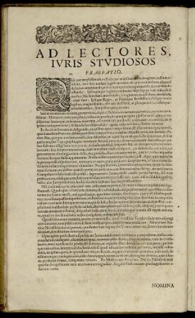 Ad Lectores, Iuris Studiosos Præfatio.