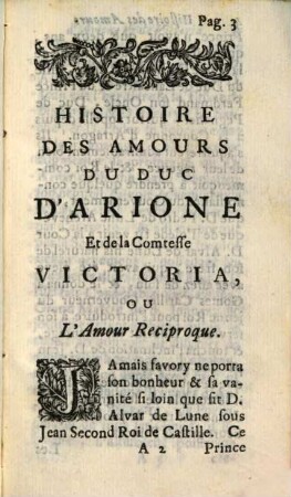 Histoire des amours du duc d'Arion et de la comtesse Victorie