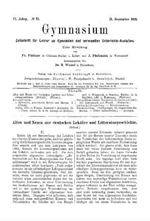 Altes und Neues zur deutschen Lektüre und Litteraturgeschichte : (Schluß)